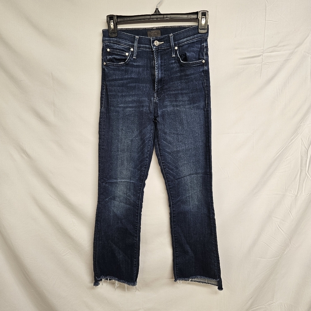 Mother Insider Crop Step Fray Jeans Blue Size 25 High Rise Raw Hem Denim